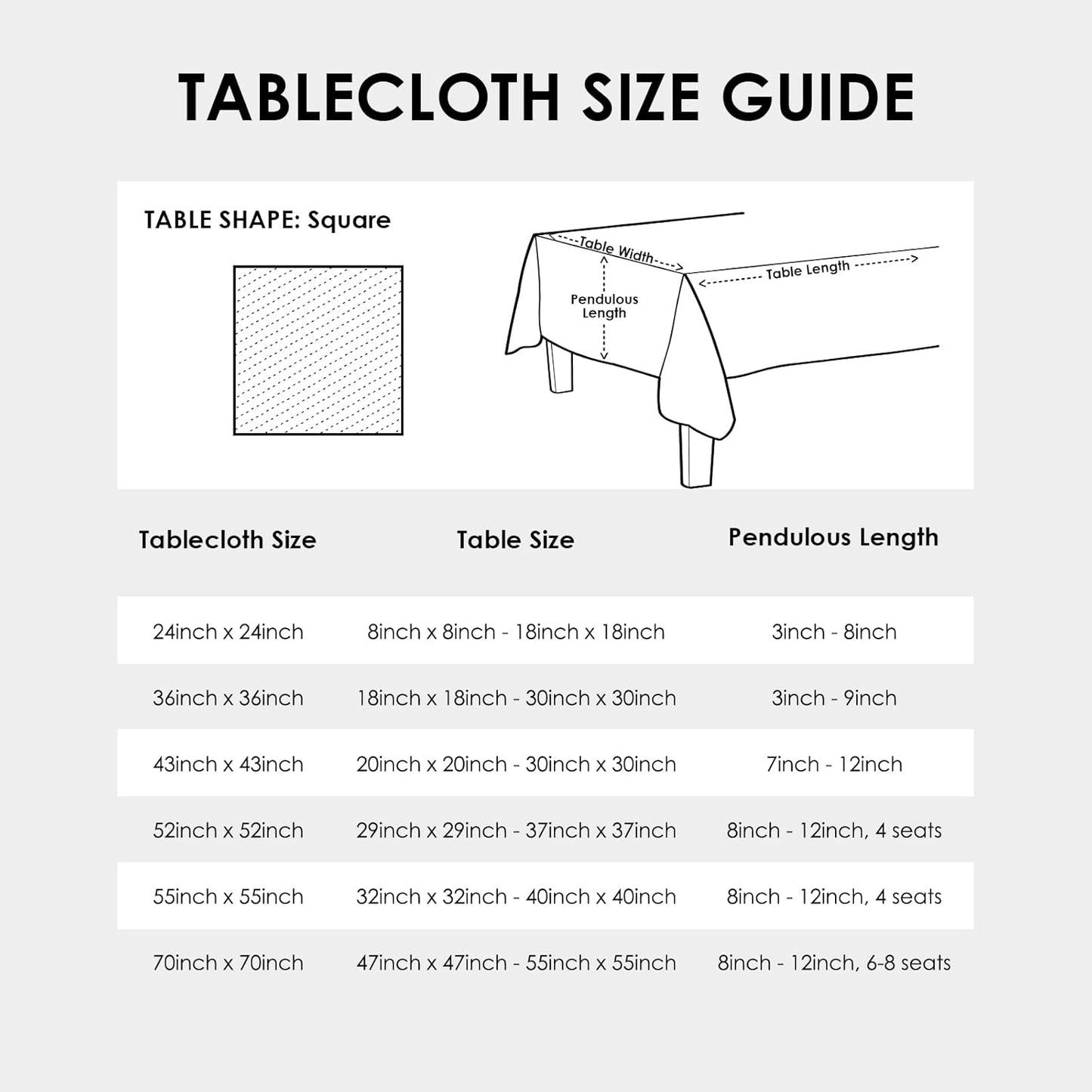 24 24 Inch Small Square Solid Black Tablecloth x Washable Fabric Table Cloth Wrinkle Resistant Polyester Table Cover
