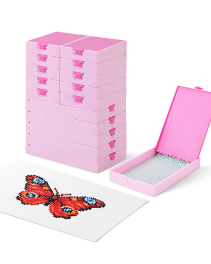 CATEARED 2-in-1 Diamond Art Trays With Lids,Anti-static Diamond Art Storage Containers, Diamond Art Accessories Diamond Painting Trays with Lids & Line-Up, Box Package (Light Pink, 15 piece Tray Kit)