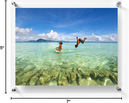 5x7 Floating Acrylic Picture Frame with Chrome Standoff, Double Panel Wall Mount for Picture Up To 5x7 Inches.
