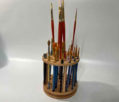 BlackLabMill Rotating Paint Brush Holder - Handmade Paint Brush Holder Rotating Art Supply Organizer – Large Capacity Cherry Hardwood Brush Organizer for Desk, Arts and Crafts