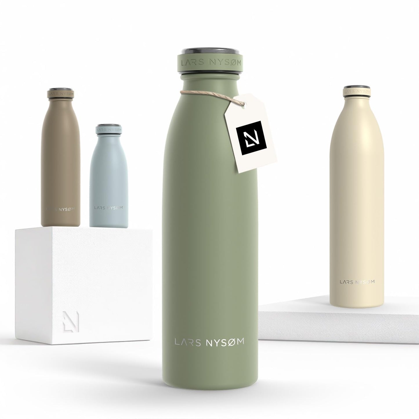 LARS NYSØM Stainless Steel Insulated Water Bottle 12oz 17oz 25oz 34oz 51oz | Insulated Thermo Flask for Hot and Cold Beverages | Leakproof Drinking Bottle (Sage Green, 17oz)
