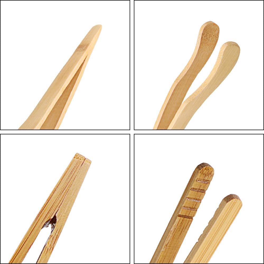 Hysagtek Bamboo Toast Tongs, Wooden Bread & Pickle Serving Tongs, 8 Pack, 7.08 Inches