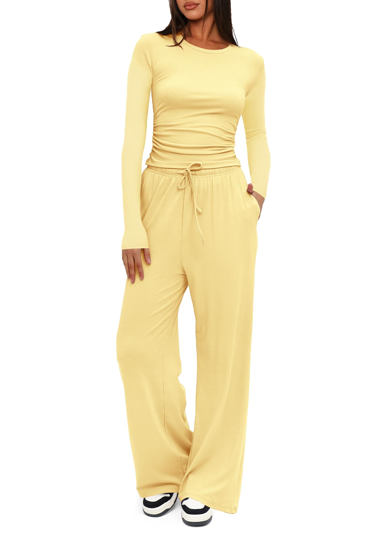 Darong Women's 2 Piece Sets 2025 Fall Outfits Long Sleeve Wide Leg Tracksuits Casual Lounge Set Matching Sets