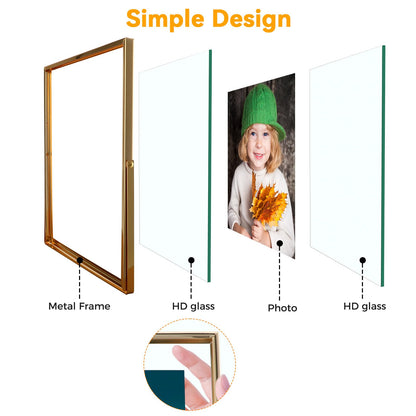 AhaGo Gold Floating Frame, 10"x12", Vertical, For Picture 8.5x11, 8x10, 7x9, Tabletop Shelf Photo Frame, Classy For Father's Day, Birthday or Wedding