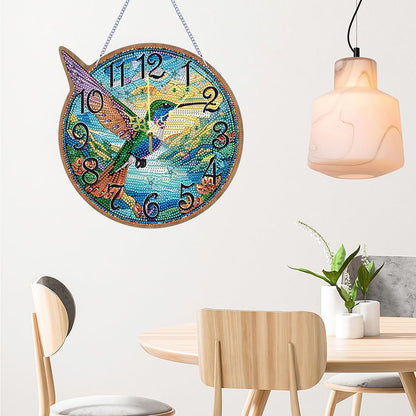 Hummingbird Diamond Art Hanging Wall Clock, Kits for Adult, Diamond Art Painting Hanging Kits Ornaments, DIY Special Shaped Rhinestone Window Pendants kit for Home Garden Wall Decor Gift