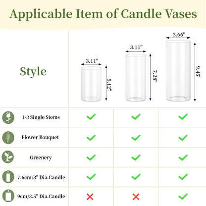Glasseam Hurricane Glass Candle Holders: 6 Pcs Clear Cylinder Vases for Centerpieces Large Pillar Candle Holder for Floating Candles Set Modern Home Decor Wedding Table 5.3'' 7.3'' 9.5'' Height