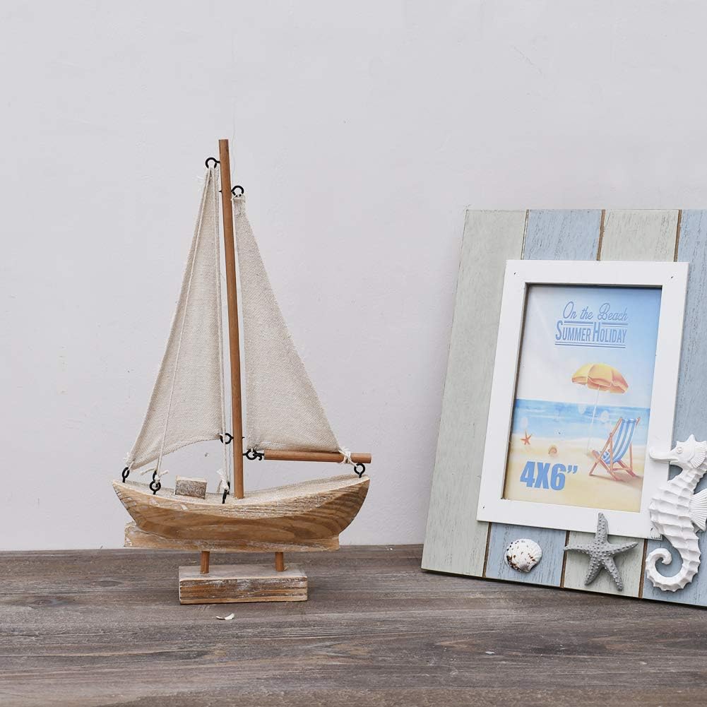 Sailboat Wooden Small Nautical Sail Boat Decor Coastal Beach Themed Ornaments for Home Bathroom Room Bedroom (B)
