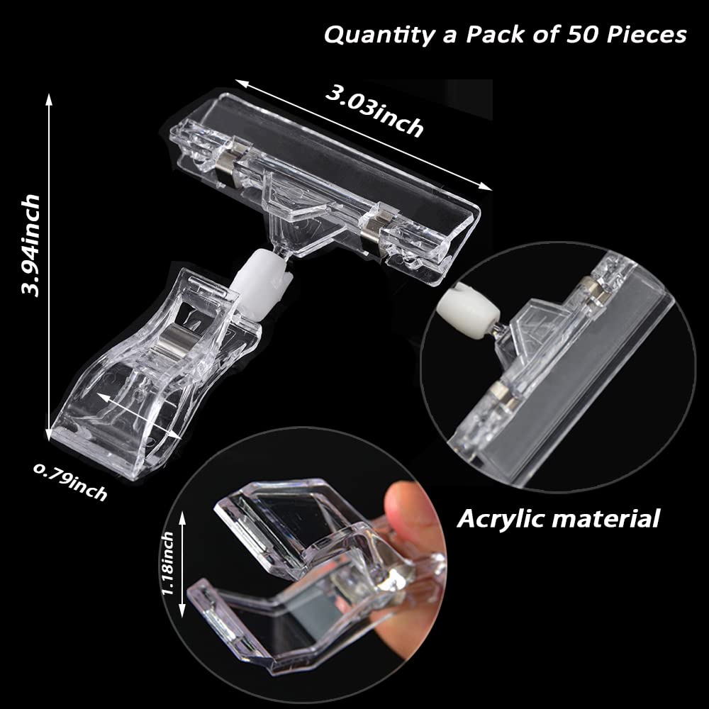 TINSKY 50PCS Clear Sign Clips Holders, Merchandise Sign Clip Rotatable Price Display Rack Acrylic Sign Holder Clip Double Sided Sale Signs Holders for Retail Rack, Baskets or Cards