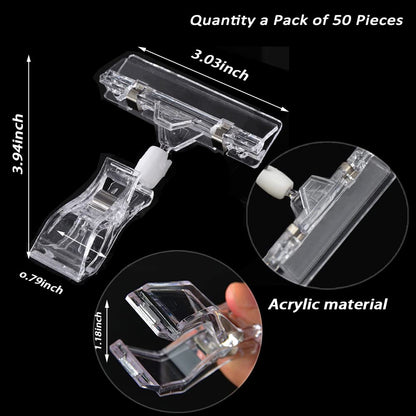 TINSKY 50PCS Clear Sign Clips Holders, Merchandise Sign Clip Rotatable Price Display Rack Acrylic Sign Holder Clip Double Sided Sale Signs Holders for Retail Rack, Baskets or Cards