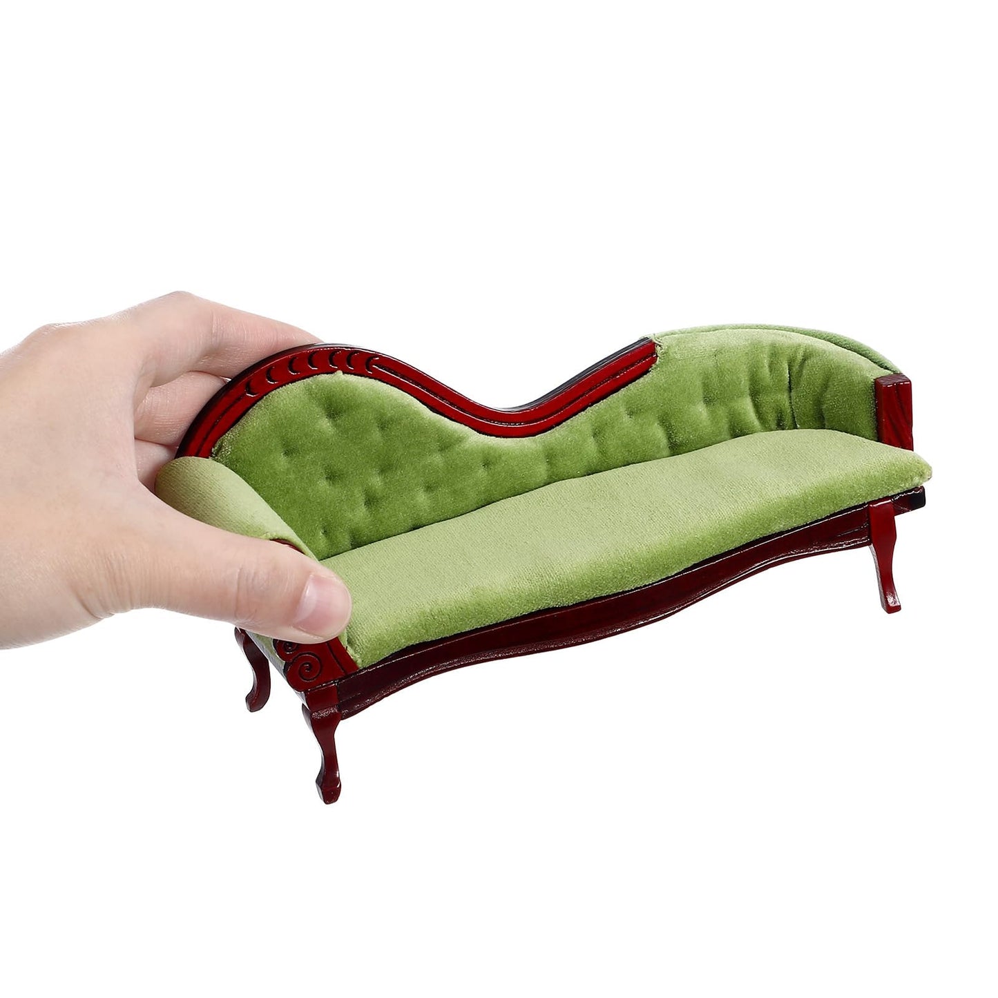 ABOOFAN 1:12 Scale Dollhouse Furniture, Victorian Miniature Couch with Carved Wood Frame, Miniature Sofa for Dollhouse Living Room Display