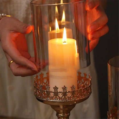 YUHUAWF Candle Holderss Light Luxury Gold Tall Candlestick Metal Glass Dinner Table Decoration Candle Holder Decorative Candlestick(Small)