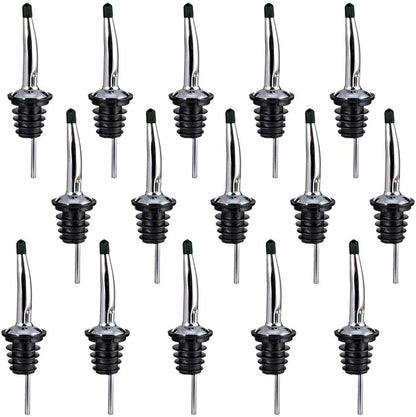 Swpeet 15 Pcs Stainless Steel Liquor Bottle Speed Pourers with Rubber Dust Caps for Pubs, Clubs, Restaurants, Bars