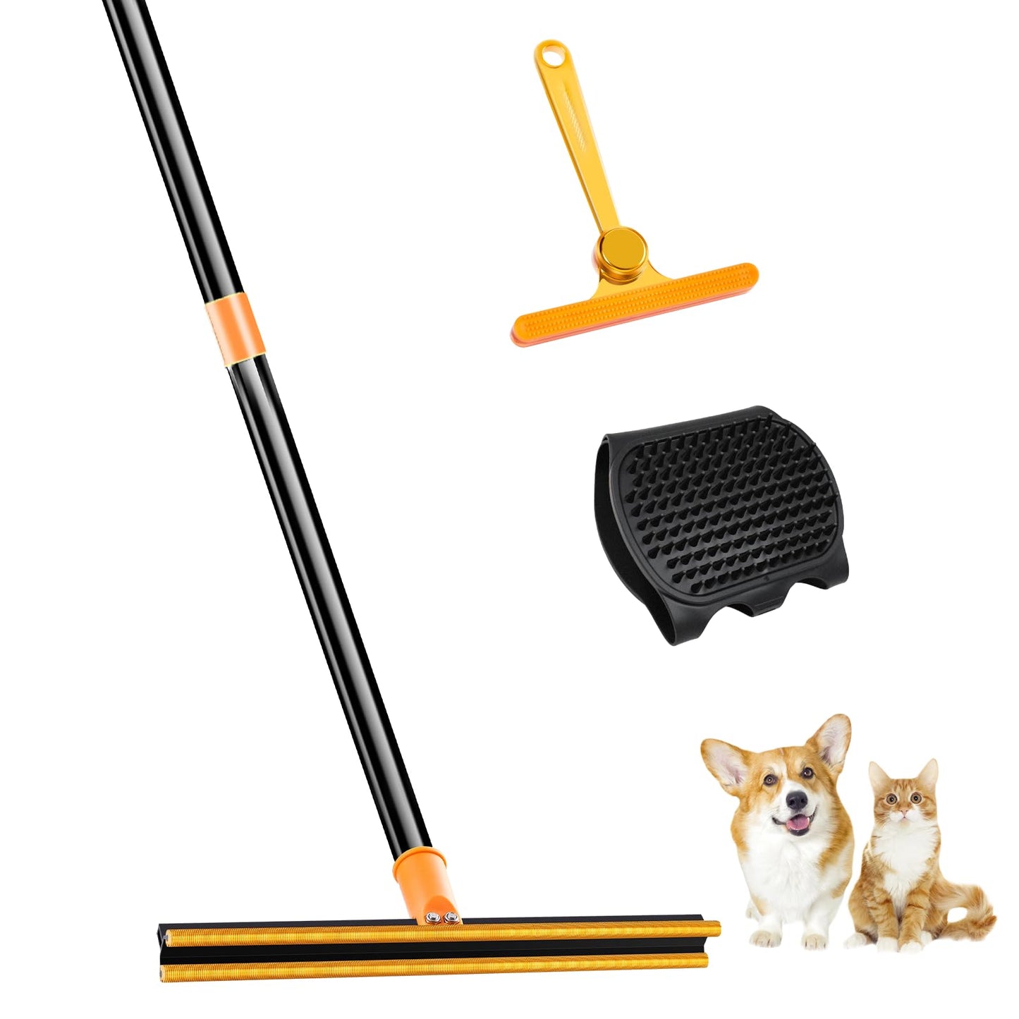 COVITKAN 3 in 1 Carpet Rake for Pet Hair Removal Tool, 51” Adjustable Long Handle Pet Hair Removal Broom, Pet Grooming Brush, Cat Dog Hair Remover Carpet Scraper for Rugs, Mats
