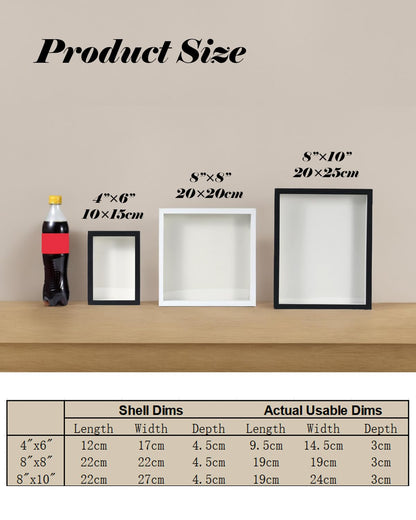 8"x8" Shadow Box Display Frame with Slot,Top Loading Adventure Archive Case, MDF & Acrylic Panel, for DIY 3D Travel Memories Tickets Pictures Dry Flowers Awards Medals Piggy Bank, Black