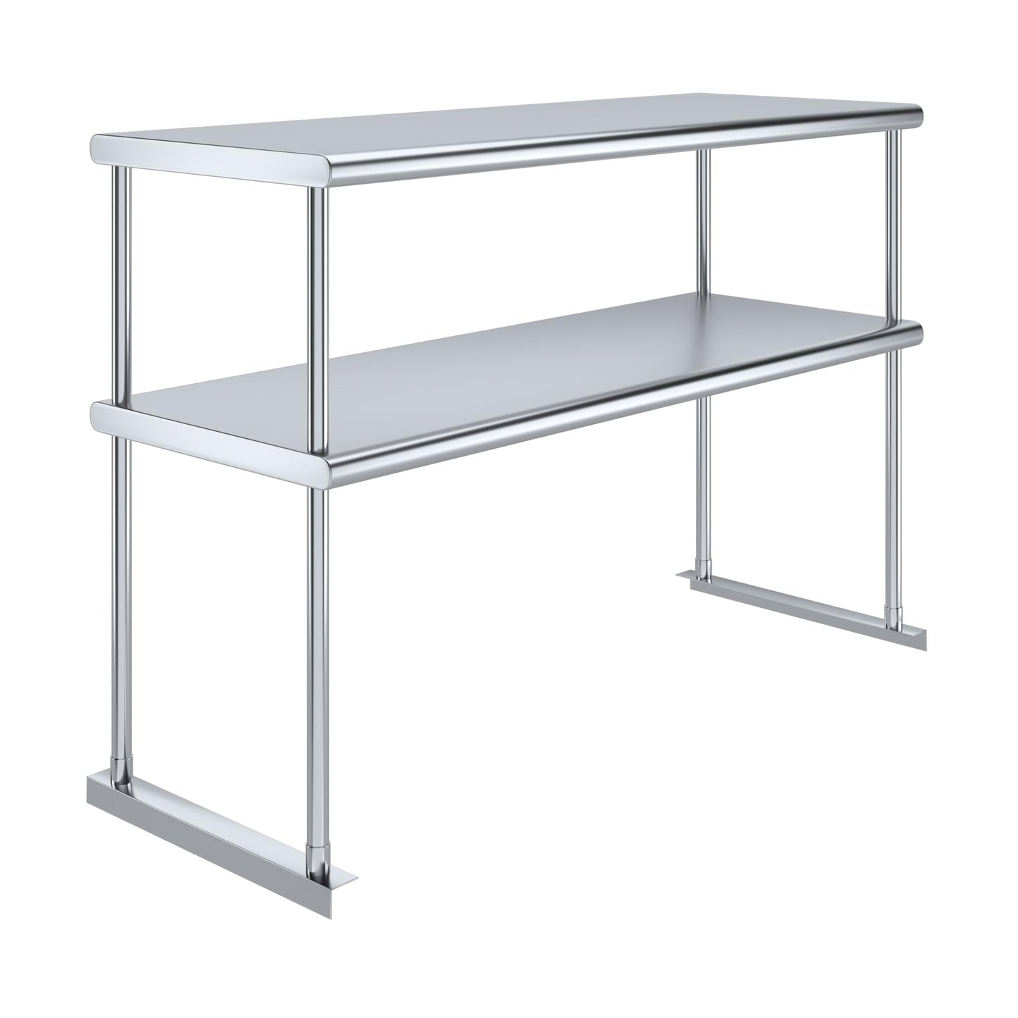 AmGood 48 Inch Double Tier Overshelf, 48 in. x 18 in. x 32 in. Stainless Steel Table Mount Shelf, 2 Tier Over Shelf for Prep Tables, Commercial Kitchen Storage Rack, Restaurant Equipment, NSF