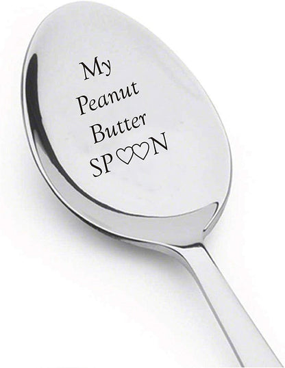 My Peanut Butter Spoon - Engraved Stainless Steel Spoon with Two Little Heart - Unique Gifts for Boy Girl Mom Dad Kids