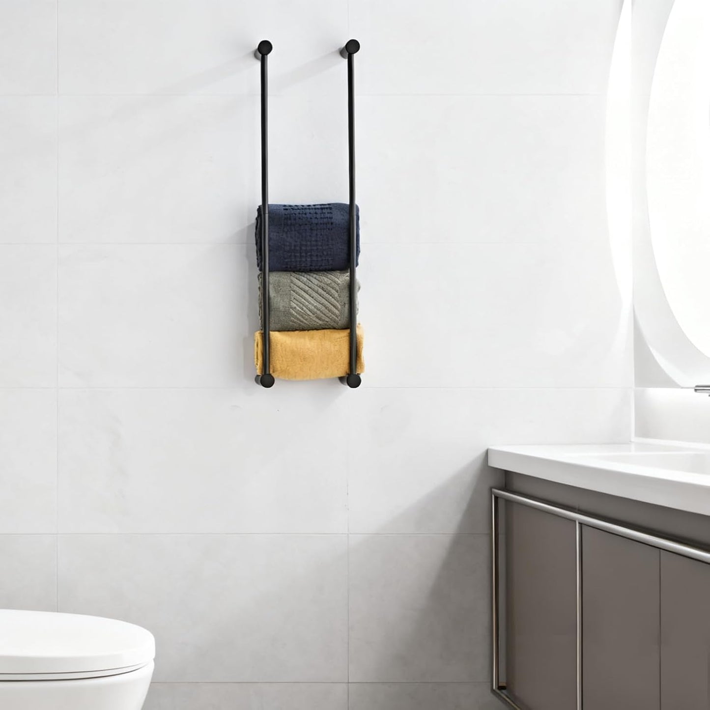 Towel Racks for Bathroom, NEWRAIN Wall Mounted Stainless Steel Organizer, Matte Black Rolled Towel Storage Wall-Mounted