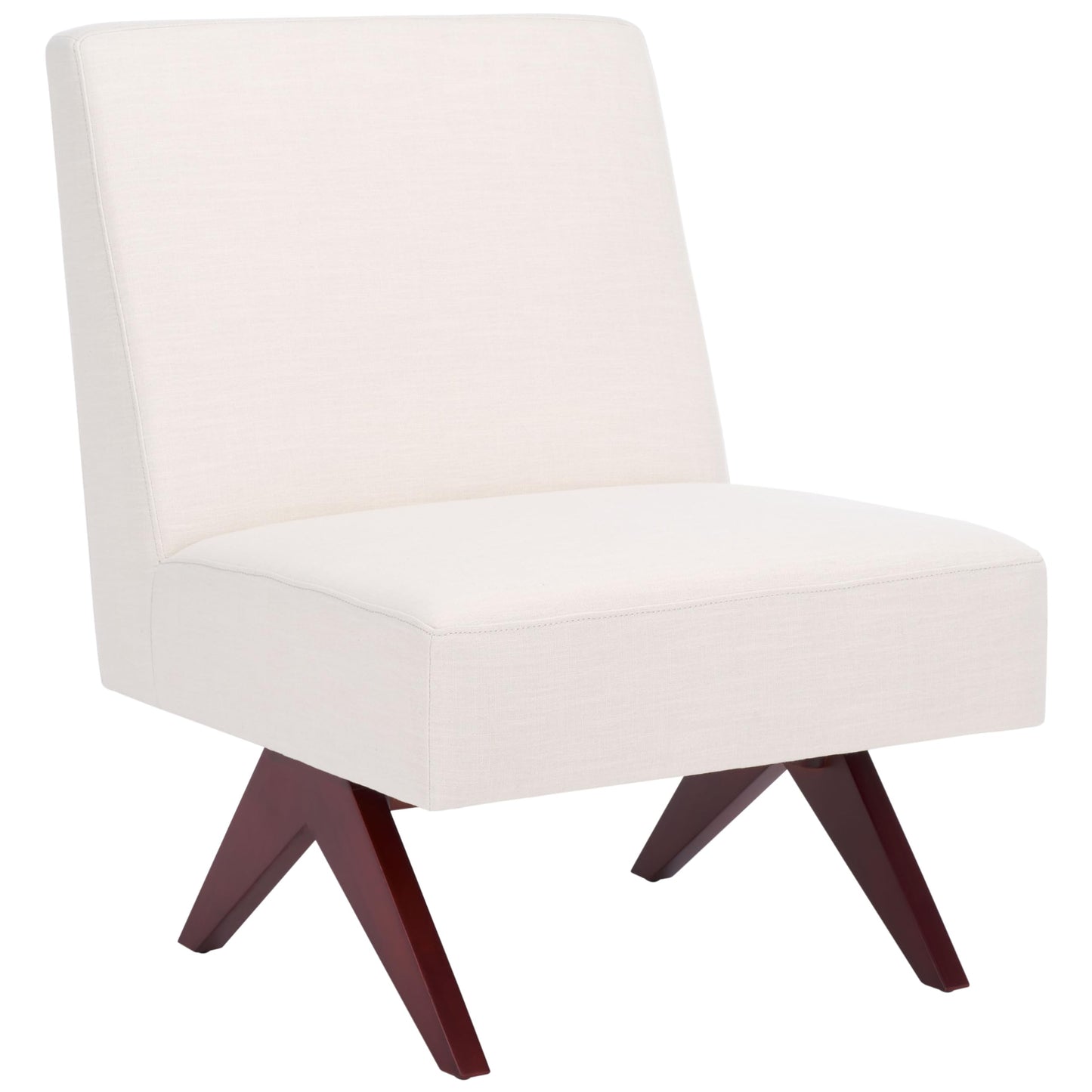 SAFAVIEH Home Collection Oliviadella Modern Bone Linen/Walnut Solid Wood Accent Chair