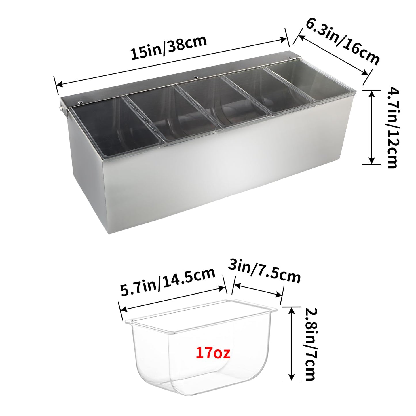MOLIGOU Chilled Condiment Server, Stainless Steel Chilled Condiment Tray with Lid, Ice Fruit Serving Containers with 5 Removable Compartments