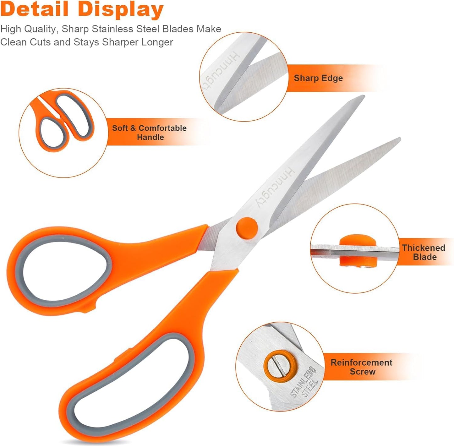 Scissors, Hnncugty 8" Scissors All Purpose Bulk Set of 18-Pack, Sharp Shears for Office Home Craft Sewing Fabric, High/Middle School Supplies Student Teacher Supplies, Comfort Grip Right/Left Handed