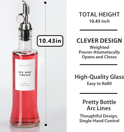 GIXSEGIE Olive Oil Dispenser Bottle with Bamboo Tray, Oil and Vinegar Set with Metal Pour Spout for Kitchen