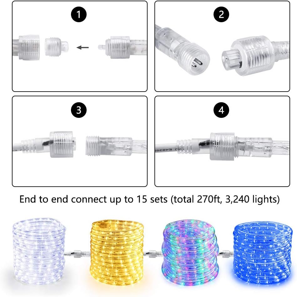 Brizled 18ft Blue Rope Lights, 216 LED Waterproof Connectable Light for Indoor/Outdoor Christmas Lighting