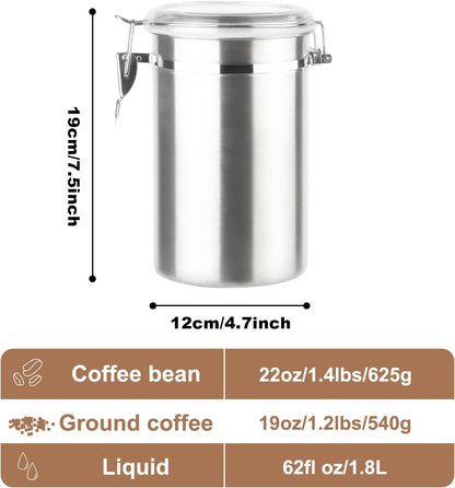 4 (1.8L Silver-4) Coffee Canister Pcs Stainless Steel Food Container with Clear Lids Airtight Container Stackable