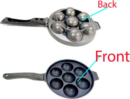 Appam Pan, Non Stick Ebelskiver Maker, 7 Cavity Paniyaram Pan with Stainless Steel Lid