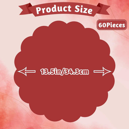 60 Pcs Red Paper Placemats, 13.5 Inch Mother's Day Placemat Disposable Scalloped Place Mat Round Table Place Mats Decorative Paper for Mothers Day Anniversay Birthday Wedding Banquet Holiday Party