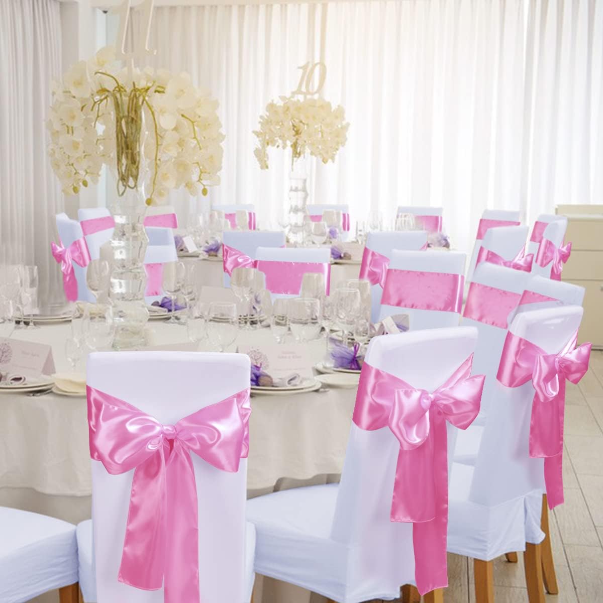 Babenest Satin Chair Sashes - Upgraded 30 Pcs Chair Ribbons & Bows for Weddings & Events | Pink