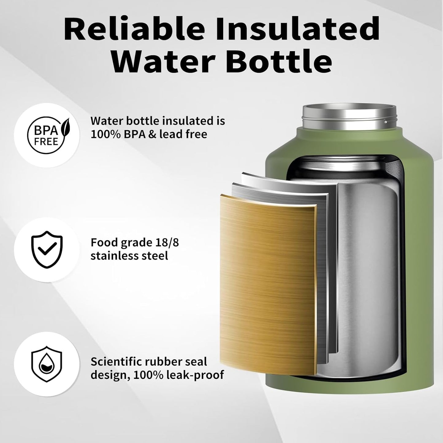 48 Proof,64oz WATERSY Half Gallon Water Bottle Insulated(Cold for Hrs),BPA Free&Leak Stainless Steel Water