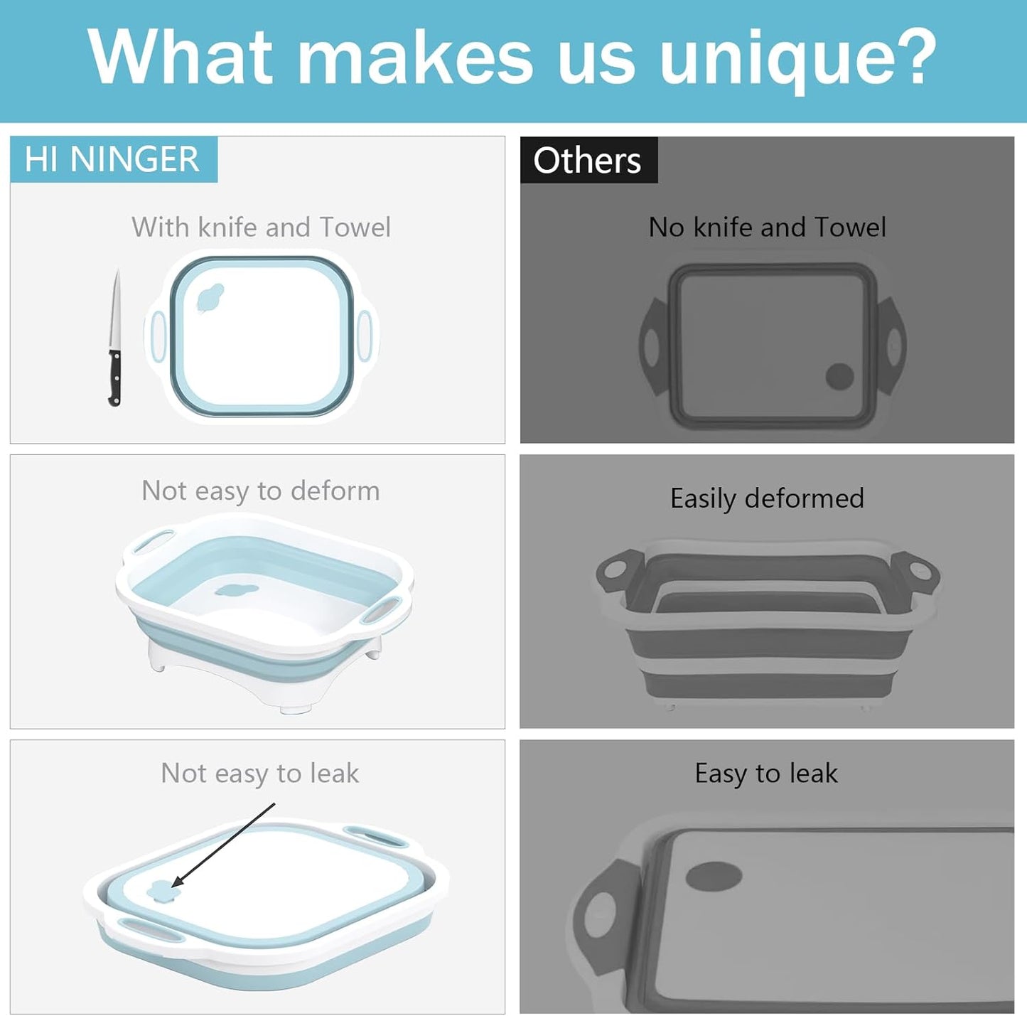 HI NINGER Collapsible Cutting Board, Foldable Chopping Board, Space Saving 2 in 1 Storage Basket for