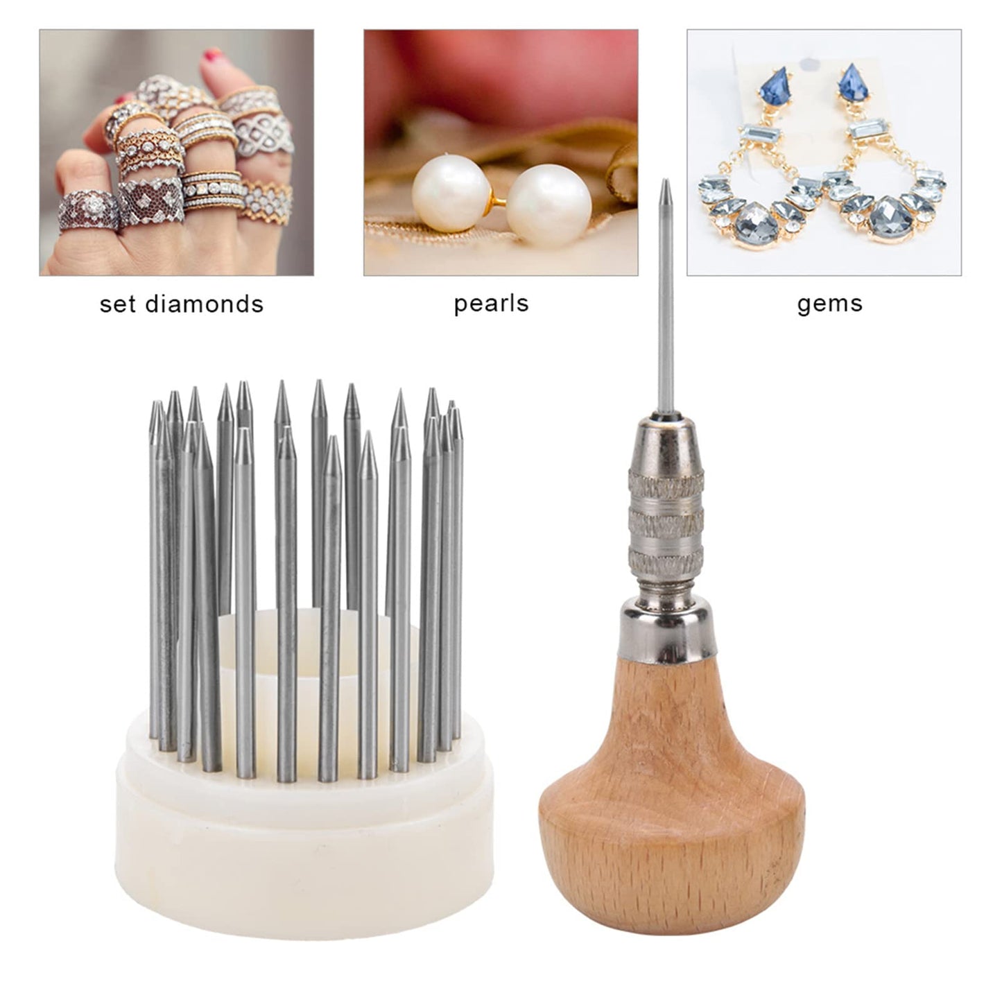 CYTGOUPER Beading Tools Set,23 Pcs Jewelry Engraving Tools Set with Wooden Handle,Metal Beading Tools for Stone Setting,1-23mm Concave Tip Beaders for Diamond Pearl Setting,Craft Engraver Pen