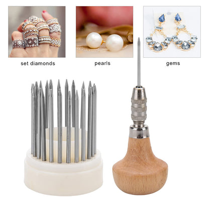CYTGOUPER Beading Tools Set,23 Pcs Jewelry Engraving Tools Set with Wooden Handle,Metal Beading Tools for Stone Setting,1-23mm Concave Tip Beaders for Diamond Pearl Setting,Craft Engraver Pen