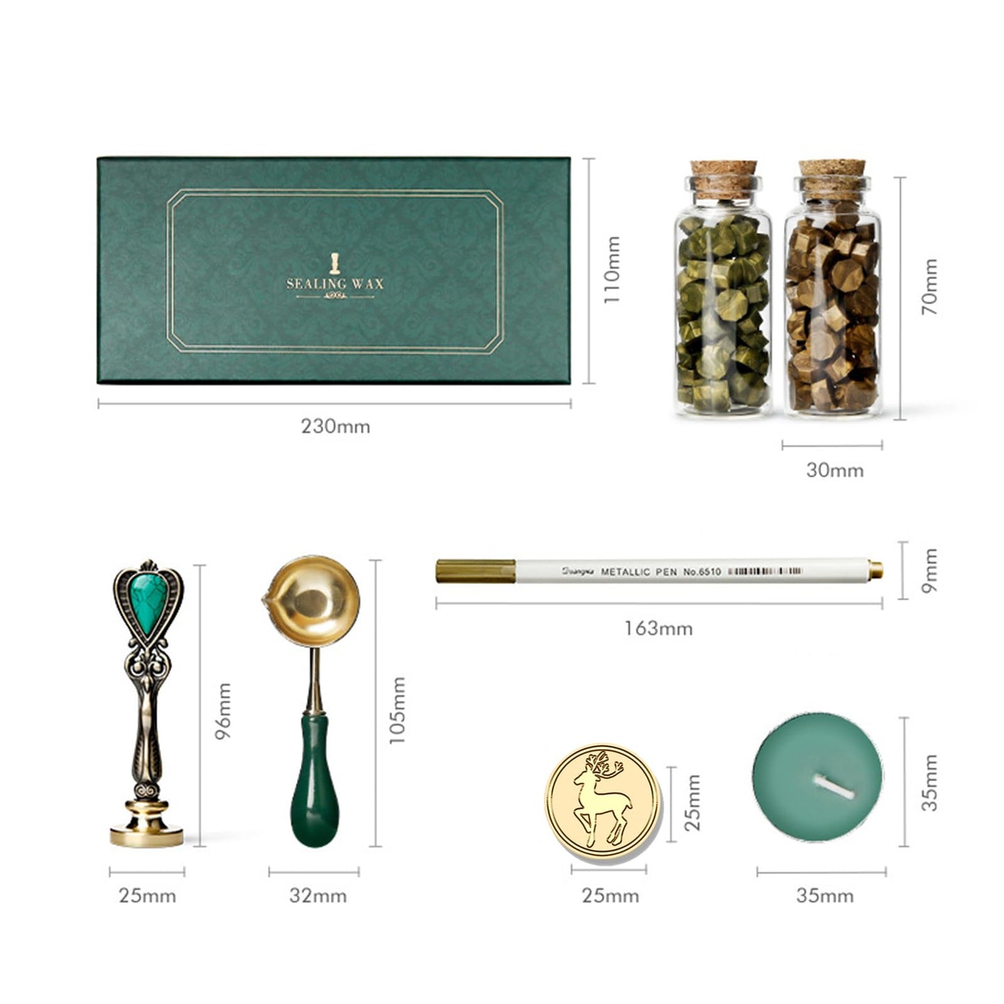 Joyeee Wax Seal Kit with Gift Box, Vintage Removable Brass Thank You, Elk and Letter M Wax Seal Stamp Head, Wax Beads, Metal Handle etc, Suit for Gift, Craft, Cards Envelopes, Medieval Classic