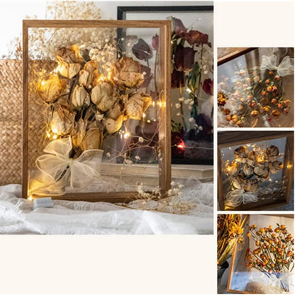 OUKEYI 8x10 Floating Frame in Light Oak,Double Glass Picture Frame Display Photo ，Wooden Dried Flower Photo Frame Dried Flower Display Stand Decorative Floating Photo Frame