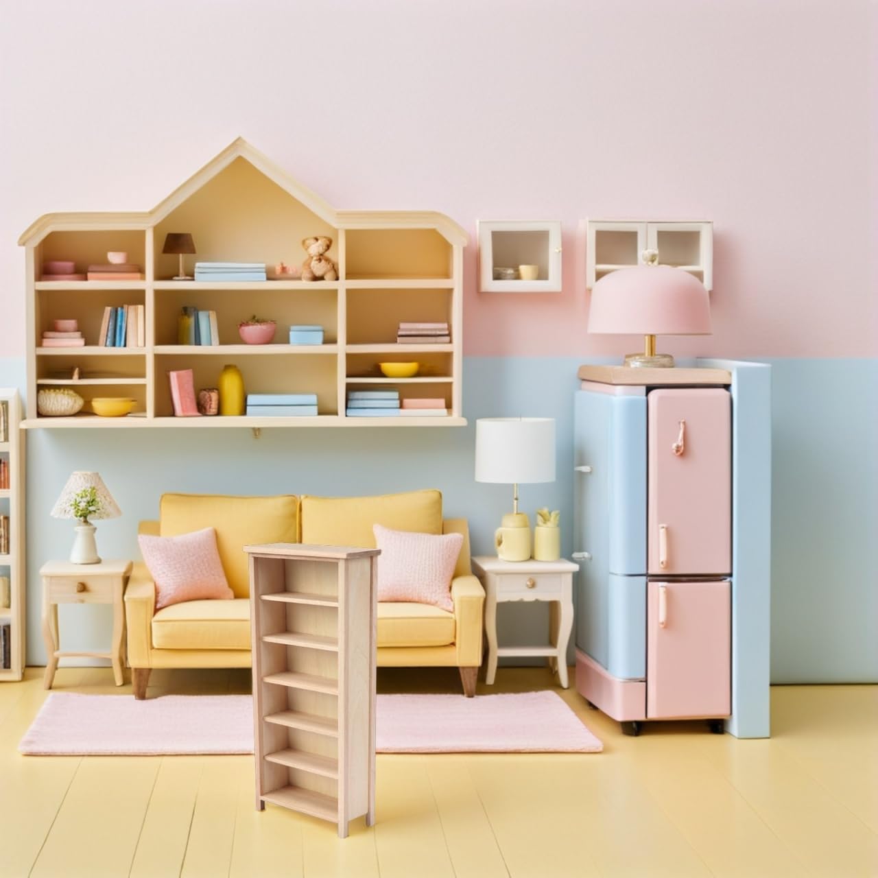 FAVOMOTO 1:12 Mini Bookshelf, Wooden Vertical Doll House Book Shelf Miniature Furniture Bookcase Decor Mini House Supply for DIY Craft Display Decoration Accessories