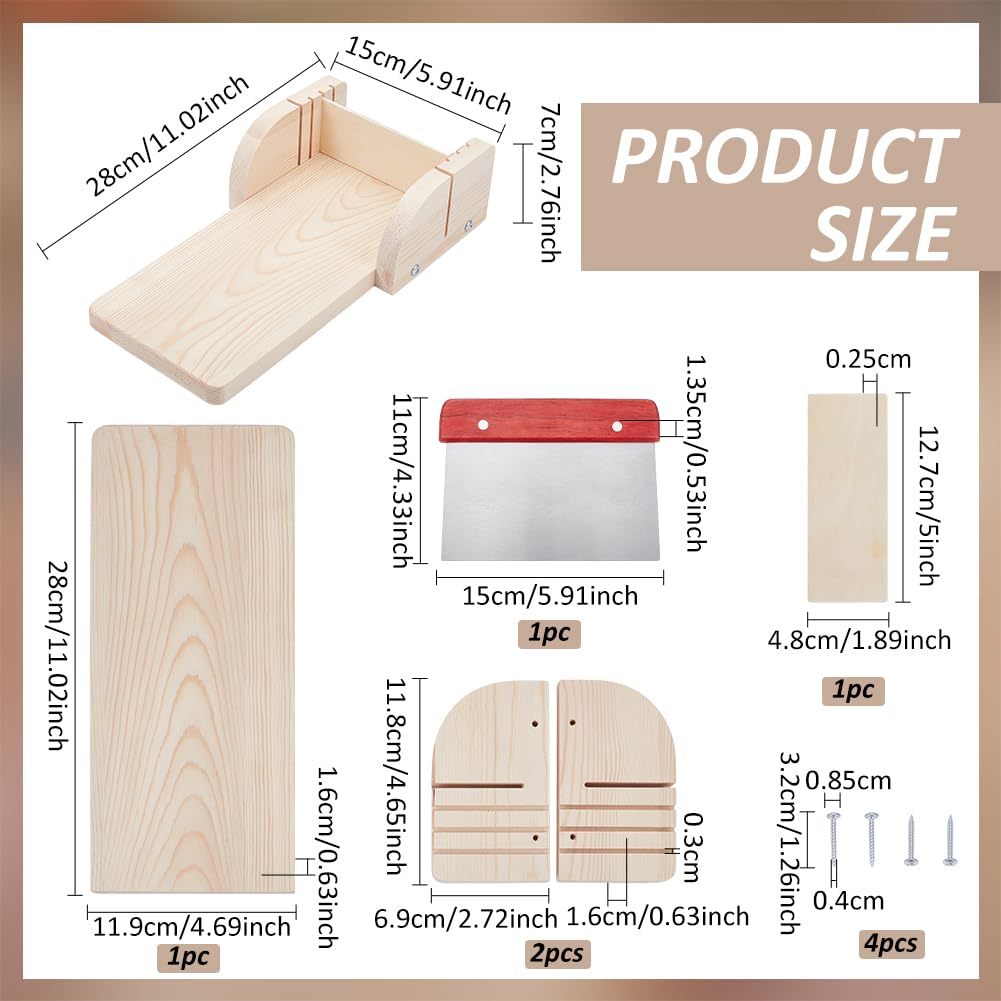 BENECREAT Soap Cutting Tool Sets, Adjustable Pine Wood Soap Molds with Stainless Steel Cutter for Handmade Soap Making Candles Trimming DIY Cutting Making
