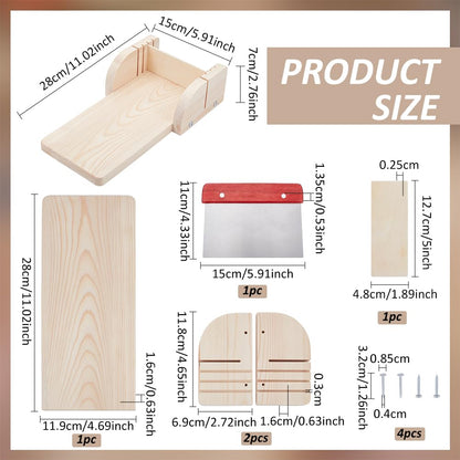 BENECREAT Soap Cutting Tool Sets, Adjustable Pine Wood Soap Molds with Stainless Steel Cutter for Handmade Soap Making Candles Trimming DIY Cutting Making