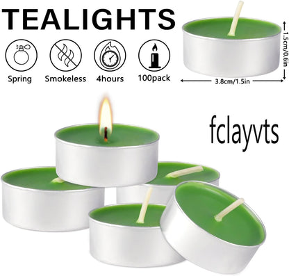 100 Pack Scented Tealight Candles 4 Hours, Spring Aromatherapy Candles for Votive Home, Wedding Holiday and Emergency (Dark Green)