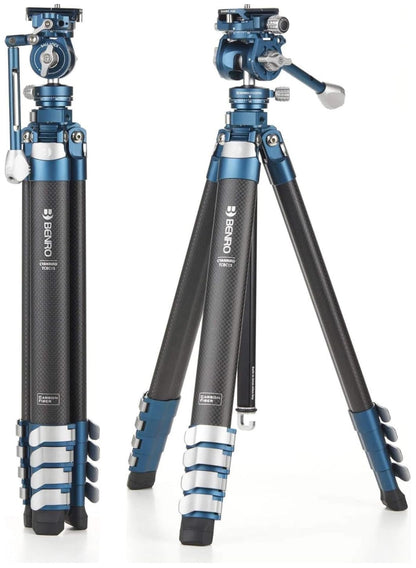 Benro CyanBird Carbon-Fiber Travel Tripod Kit w/ FS20PRO 2-in-1 Pan/Tilt Head – 60″ Max, 17″ Folded, 9.9 lb Load – Premium Support for Photo & Video (TCBC15FS20PROC)