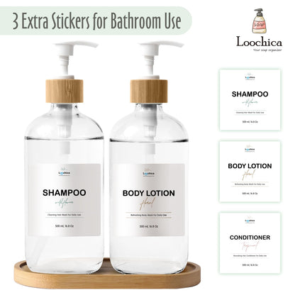 LOOCHICA Clear Glass Soap Dispenser Set with Tray, Transparent Dish and Hand Soap Dispenser Set, Refillable Reusable Apothecary Soap Pump Dispenser Bottles for Bathroom and Kitchen
