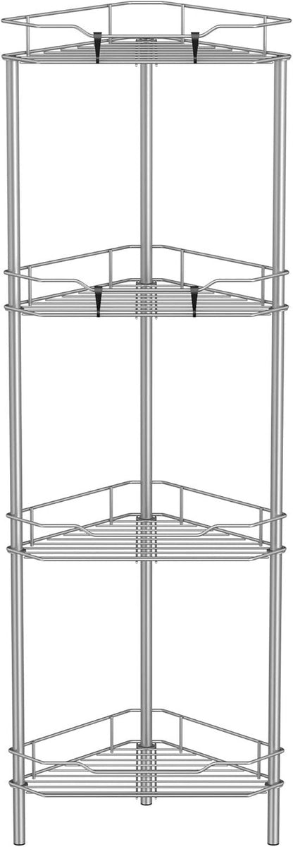 HuggieGems Corner Shower Caddy Organizer - 4 Tier Floor Standing Shelf with Hooks | Gray Bathroom Storage