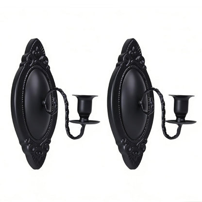 Vrnikhub Black Candle Sconces Set of Two, Victorian Decor Royal Wall Sconce, Metal Rustic Candle Holder Baroque Home Wall Decor for Living Room, Dining Room, Bedroom, Fireplace, Hallway, Window