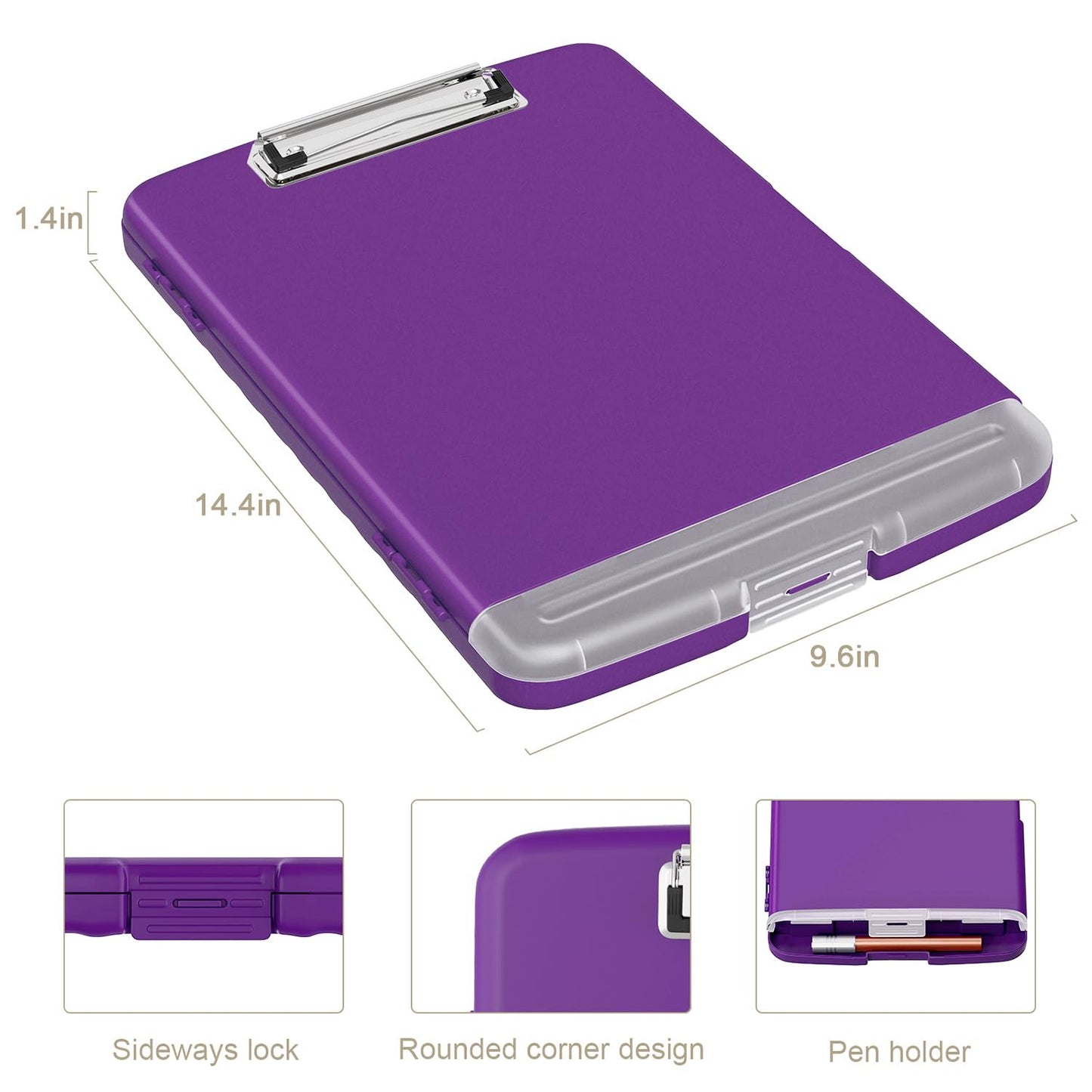 Piasoenc Clipboard with Storage, 8.5 x 11 Organization Box with Pen Holder and A4 Legal Paper Folder, Folio & Side-Opening, Low Profile Clip,for Nurses,Teachers, Size 14 x 9.6 x 1.2 in, Deep Purple