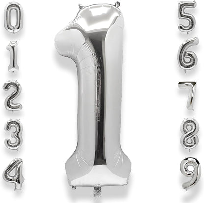 AULE 40-Inch Silver Foil Number Balloon | Jumbo 0-9 Helium Birthday Party Decor
