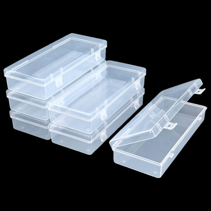 Thintinick 6 Pack Rectangular Clear Plastic Storage Containers Box with Hinged Lid for Beads and Other Small Craft Items (6.1 x 2.56 x 1.18 inch)