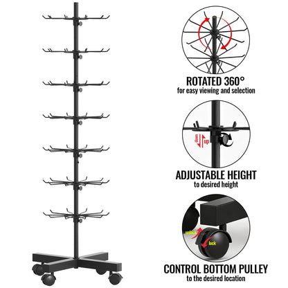 MaagorVita Retail Display Stand 7 Tier Rotating Rack for Store, Keychain Jewelry Vendor Events, 360° Spinning Display Spinner with 200PCS Cards, Movable and Adjustable