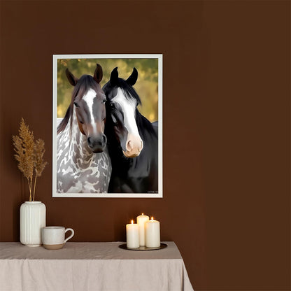 EATUKYIC Black and White Horses 5D Diamond Painting Kits, Animal Diamond Art Kits for Adults Paint with Diamonds Gem Art, Full Drill Diamond Paintings Arts and Crafts for Home Decor 12x16 inch