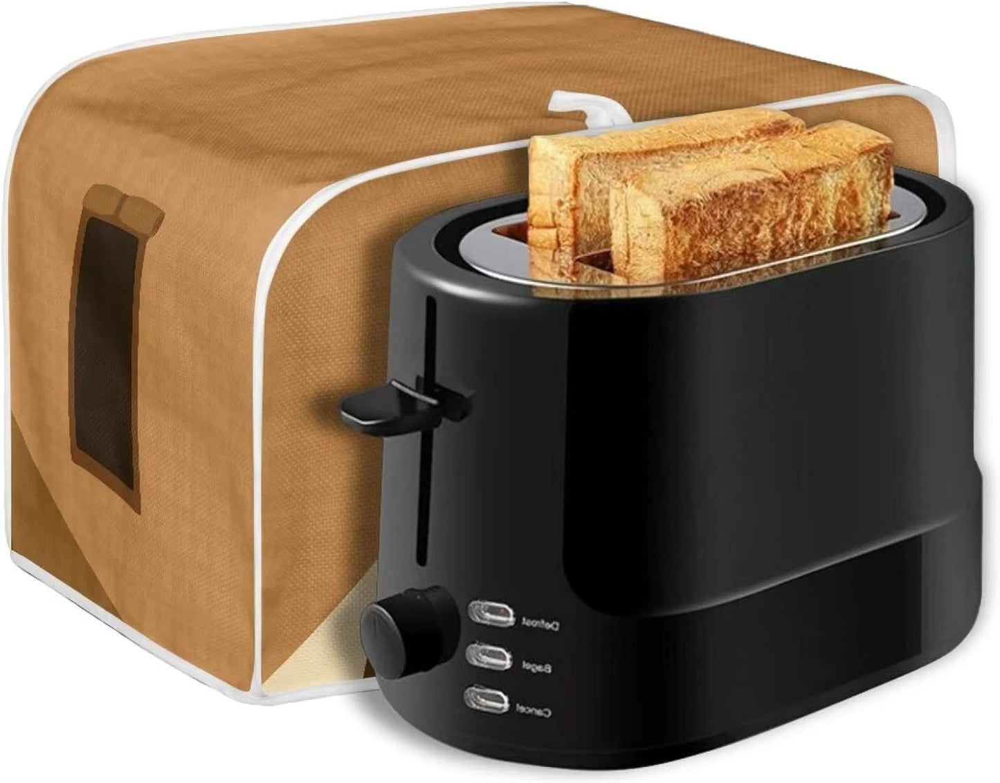 chaqlin Toaster Covers 4 Slice Wide Slot, Brown Cute Toast Print, Machine Washable Bread Maker Cover